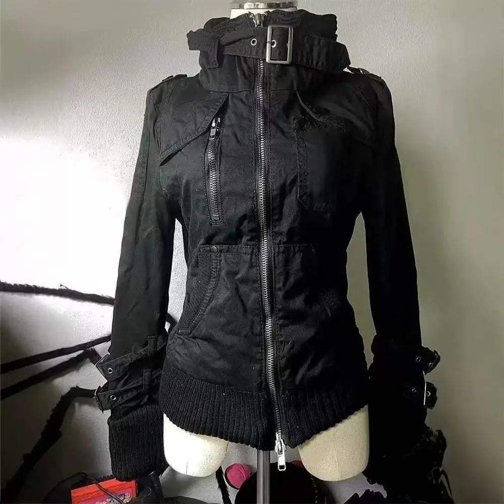 New Women Cropped Racing Jacket Red White Color Block Letter Print Zip Up Streetwear Moto Coat Women Hip Hop Daily Street Outfit