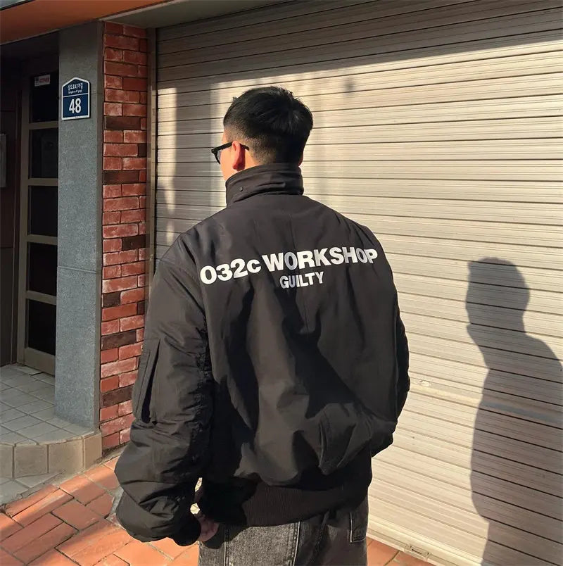 Black Multi-Pocket Bomber Jacket – Short Relaxed Fit