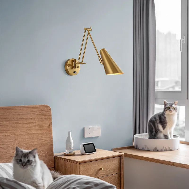 Led Dimmable Wall Lamp Bedroom Bedside Reading Light Folding Telescopic Switch Modern Creative Study Rocker Wall Light Fixture