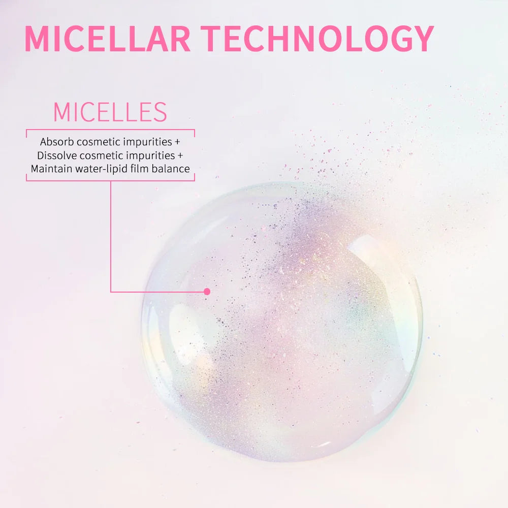 Micellar Cleansing Makeup Remover Mild Formula without Leaving Any Residue Micellar Technology Absorbs Impurities Extra Hydrating Efficient Makeup Remover