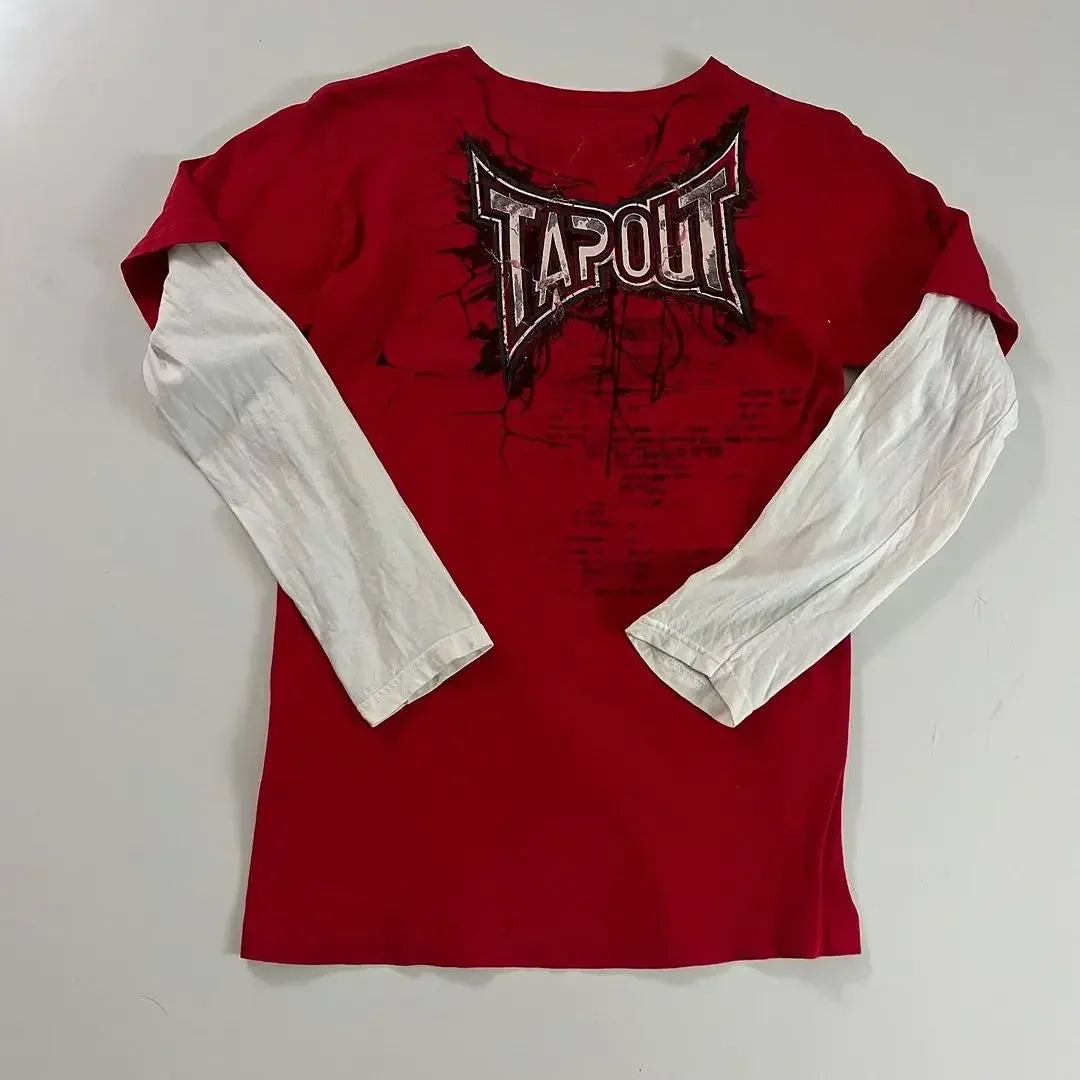 New American Y2K Street Personality Men's T-shirt Hip-hop Red Taptus Print Round Neck Ins Couple Oversized Long-sleeved Top
