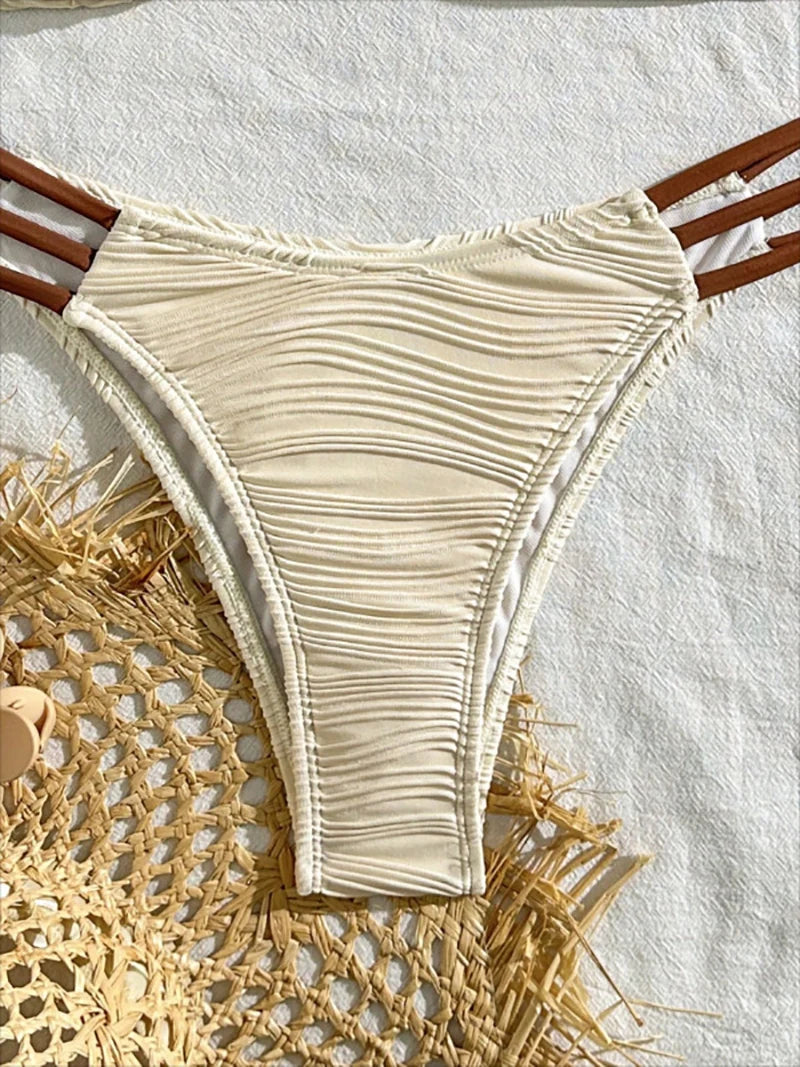 New Low waist Sexy Two-piece Bikini Women U-neck Hollow Swimwear Solid Tube Top Gathered Swimsuit Tight Backless Beachwear 2025