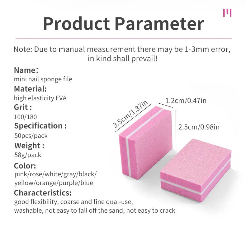 50Pcs/pack Mini Sponge Nail Buffer Block Double Sided Texture Nail File Buffers For Nail Pre-processing Polish Nails Accessories