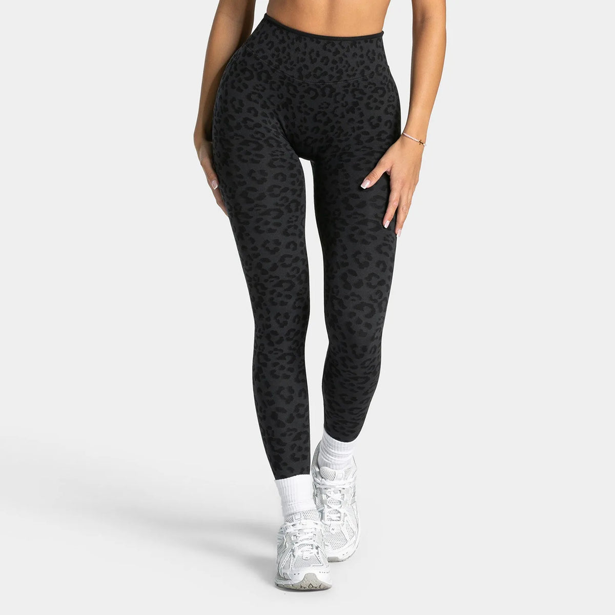NO LOGO Women leopard print yoga fitness suit, contrasting edge sports bra high waisted leggings running cycling headband