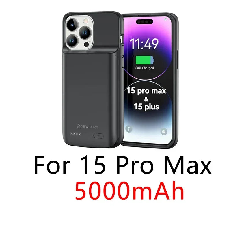 NEWDERY 4800mAh Battery Charger Case for iPhone 12 13 14 15 Pro Max/12mini/13mini Power Case Portable Charging Power Bank Cover