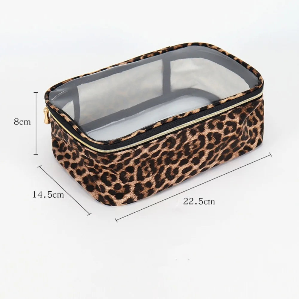 Fashion Leopard Print Makeup Bag Waterproof Transparent Travel Cosmetic Bag with Zipper Large Capacity Storage Bag
