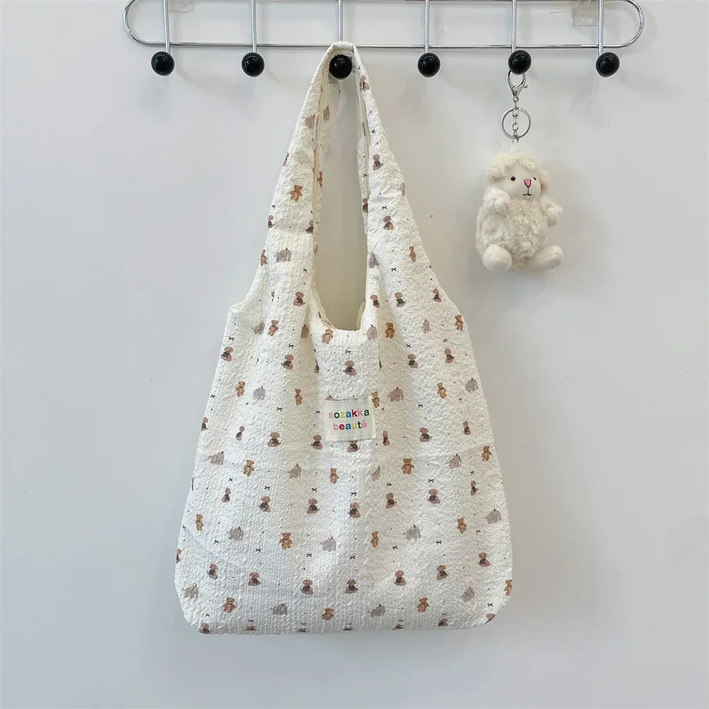 Female Tote Shopping Bag Eco Handbag Reusable Grocery Shopper Purse Korean Women Sweet Cartoon Shoulder Bag Books Pouch