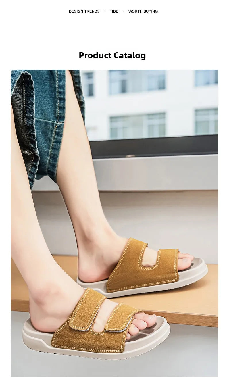 Birkent Men's Sandals Summer 2026 Outdoor Sports Beach Flat Slippers Thick Bottom Anti-slip Wear-resistant Casual Slip-ons