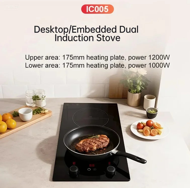 3500W Induction Hob, Double Burner, Ultra Thin Cooktop, Embedded for Modern Kitchen Renovation, 2 Zone Electric Stove