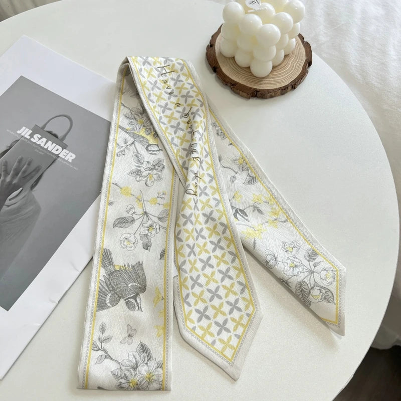 New Long Bag Scarf Women Hair Band Lady Accessories Print Skinny Scarves Headband Satin Ribbon Neck Tie Decorative Bag Scarves