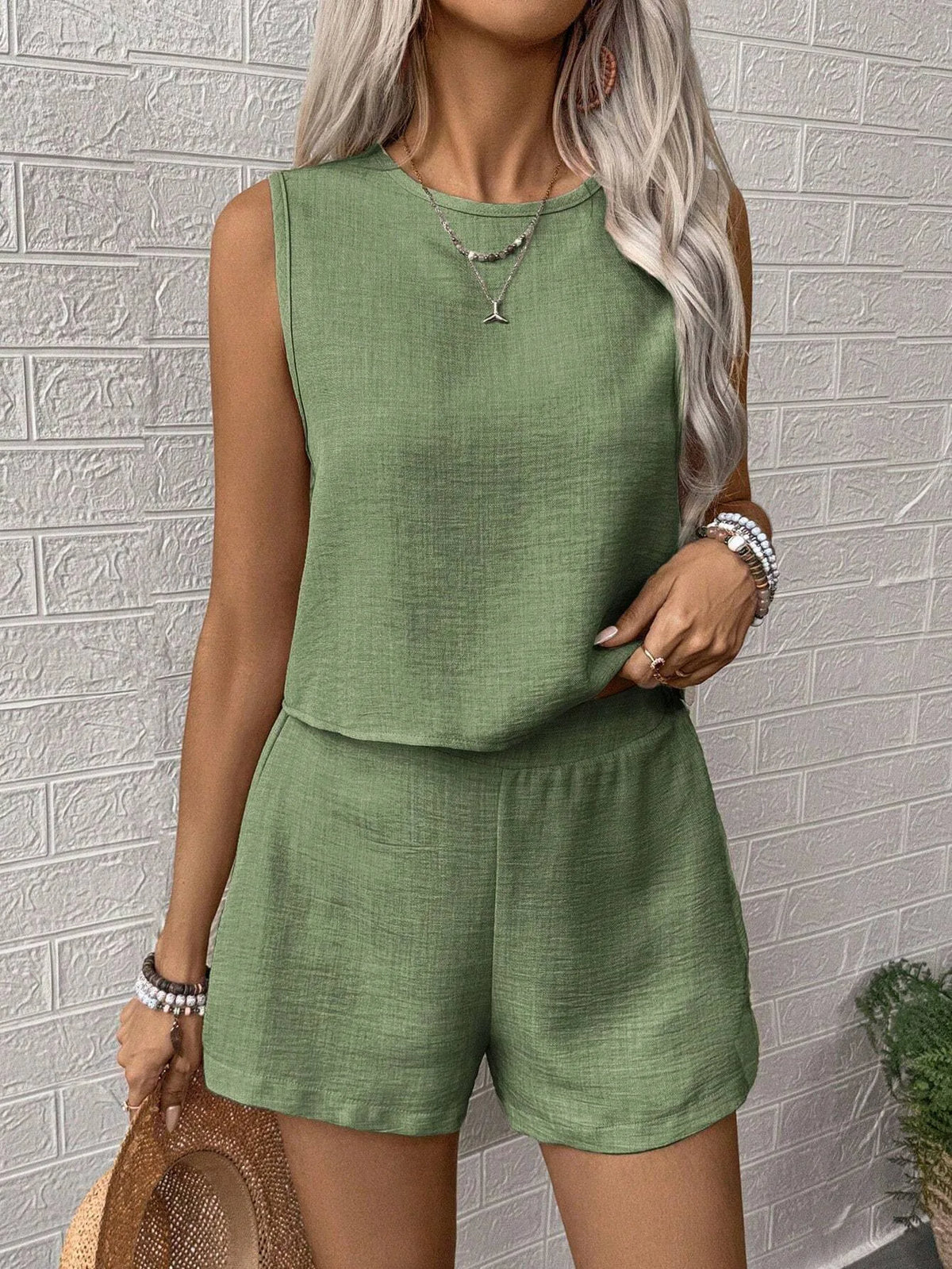 Summer Shorts Sets Women 2025 Fashion Sleeveless Loose Tank Tops And Short Pants Two Piece Sets Women Outfit Casual Femme Suit