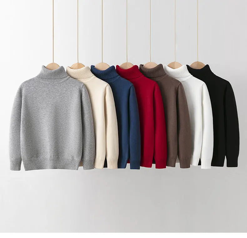 New Autumn Winter Children's Cotton Sweater Full Sleeve Turtleneck Knitwear Baby Boys Girls Clothing Warm Soft Jumper Pullovers