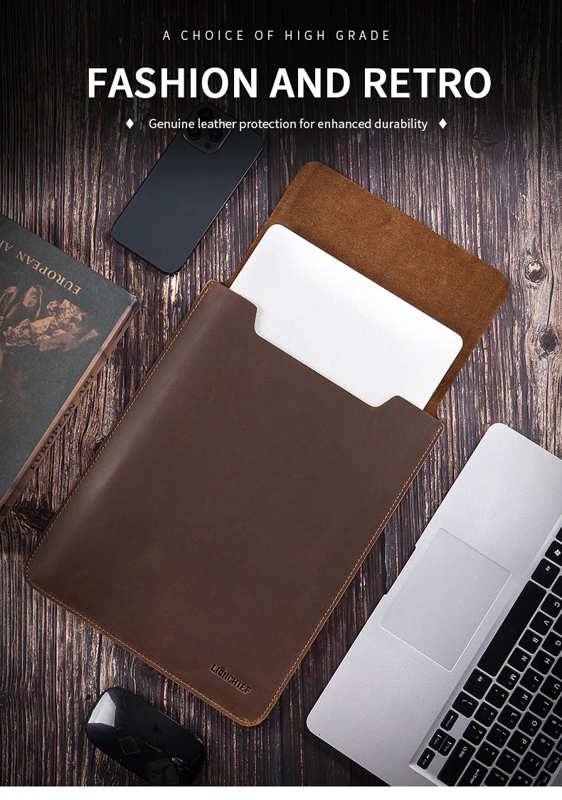 Laptop Sleeve Genuine Leather Slim Tablet Protective Cover for 15/15.6 Inch MacBook Air/Pro