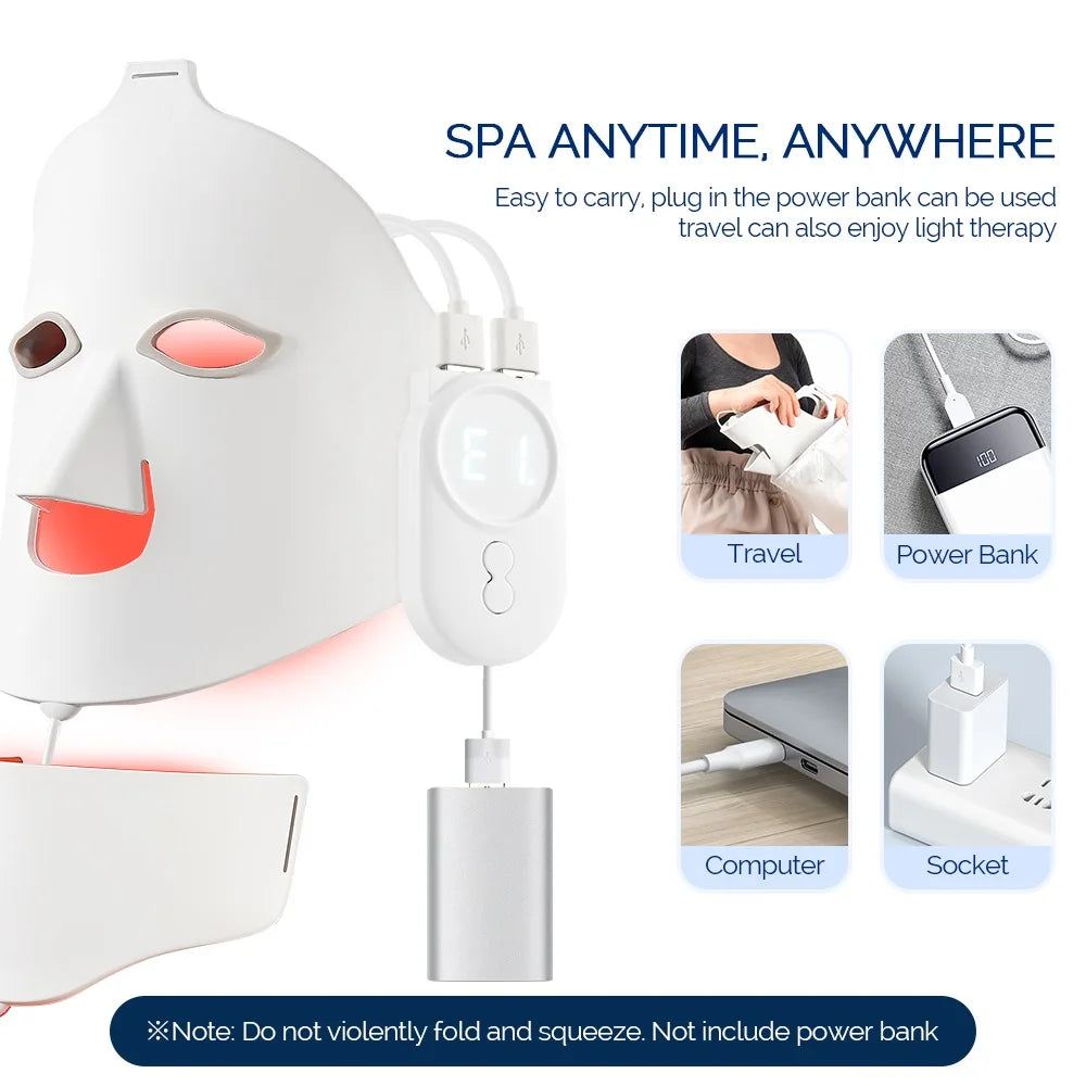 3D Flexible Silicone LED Face Neck Mask Wireless 7 Colors Photon Red Light Infrared Beauty Mask for Facial Skin Repair Home Skin Care Tool