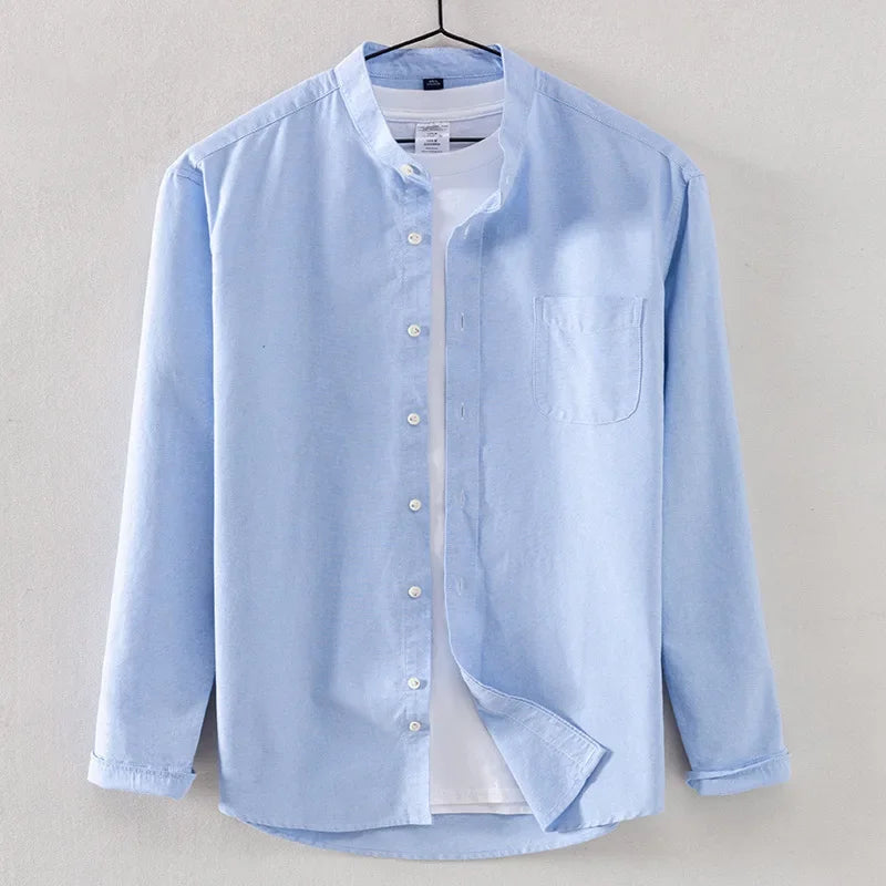 2027 Cotton Stand-up Neck Oxford Spinning Anti-wrinkle Casual  Spring  Autumn New Men's Shirt Jackets  Long Sleeve Shirt Men's