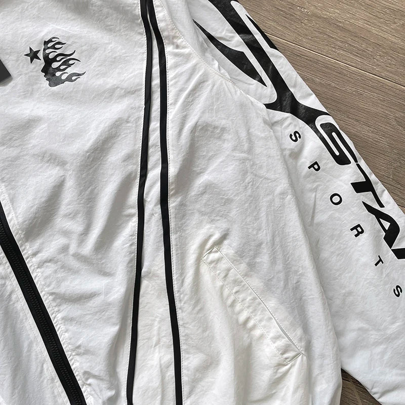 HS Splicing Color Matching Casual Trench Coat Sports Jacket White or Black