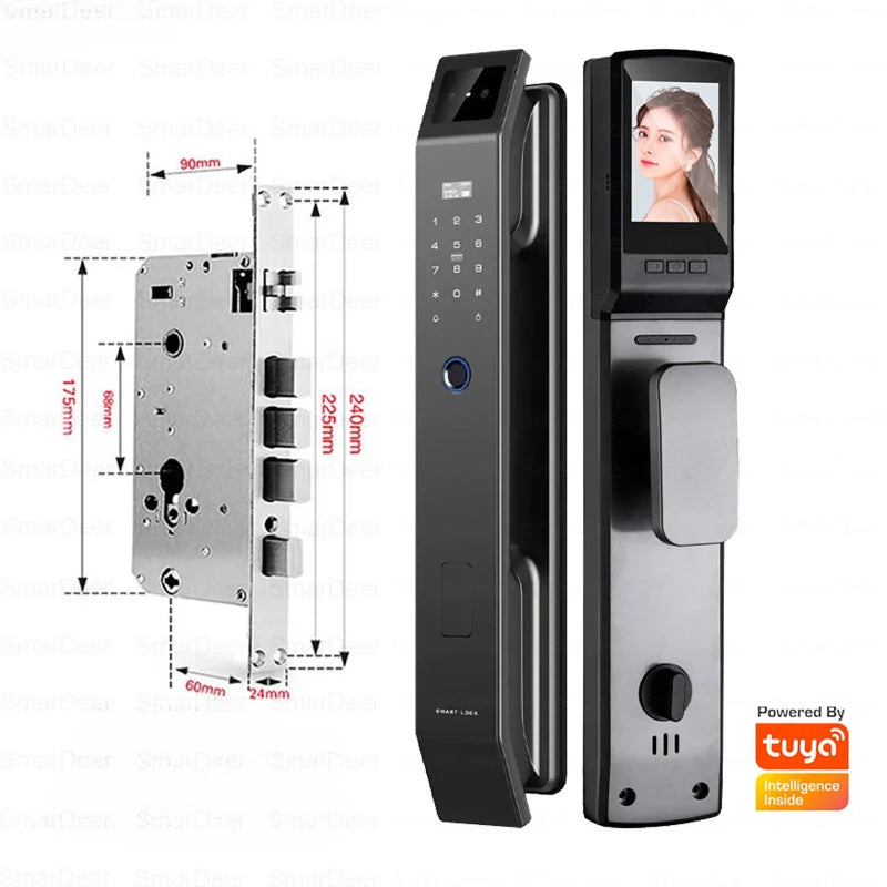 Smart Password Lock with Camera 3D Facial Recognition Electronic Door Lock with Visual Doorbell for Video Surveillance