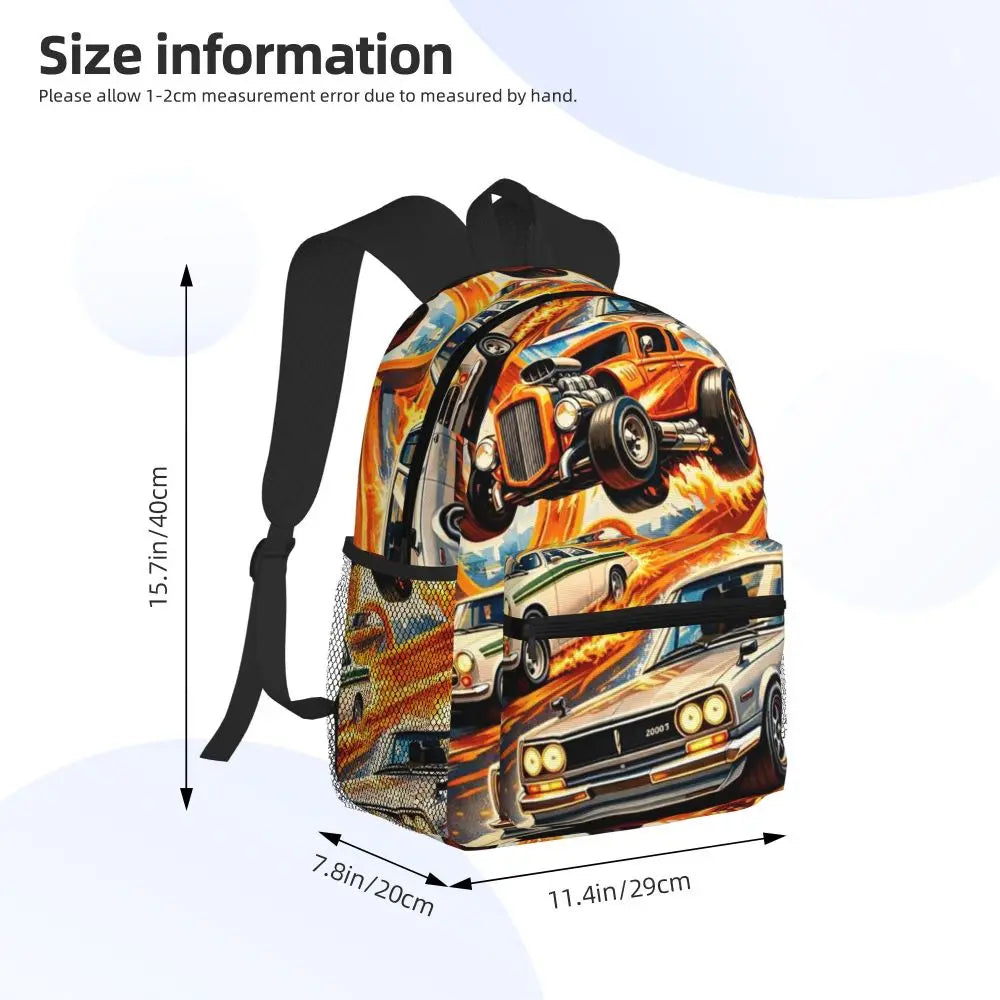 Hot Wheels Race Student Backpack School Bag Hiking Travel Daypack for Men Women Bookbag Shoulder Bags