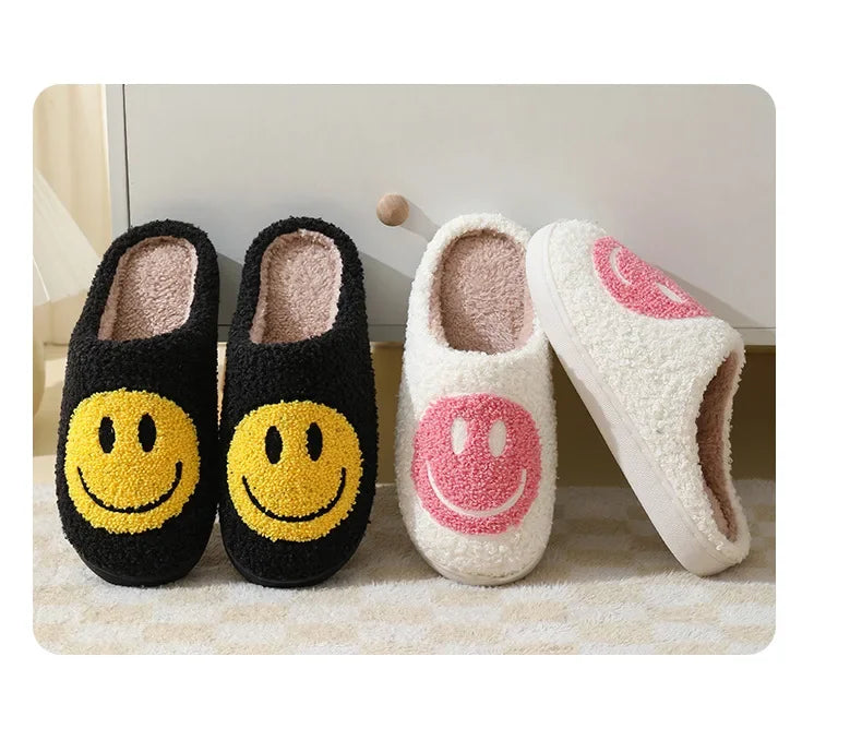 Fuzzy Smile Face Women man Slipper Kawaii Cartoon Plush Contton Indoor Funny Cute Winter Warm Floor house Home Non slip Shoes