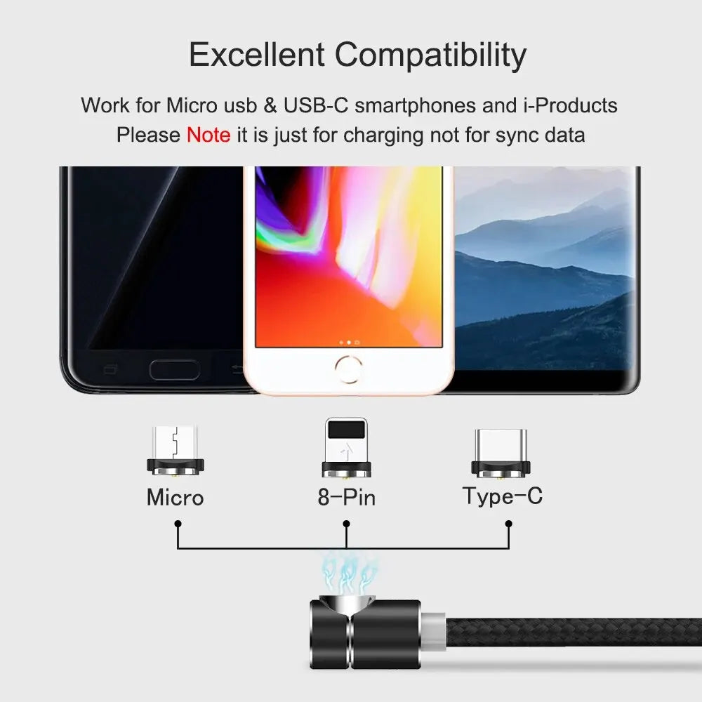 TOPK Magnetic Charging Cable 360° Rotating Magnetic Phone Charger Cable with LED Light, 90° Angle Connector, Nylon-Braided Cords