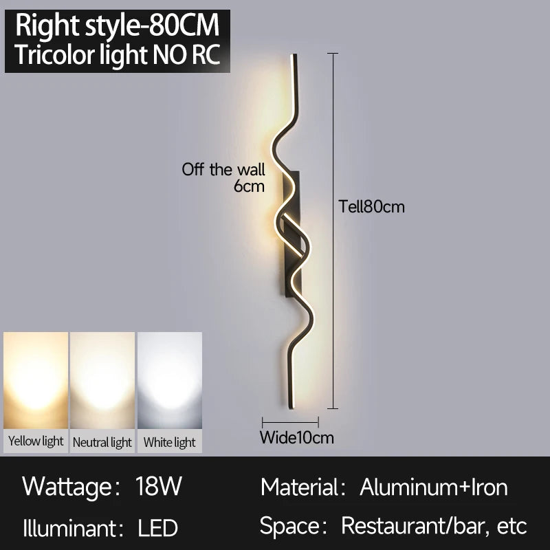 Wall Sconce Black LED Wall Lamp 80/100CM Long Strip Irregular Light Bedroom Bedside Lights Decorative Background Home Decor
