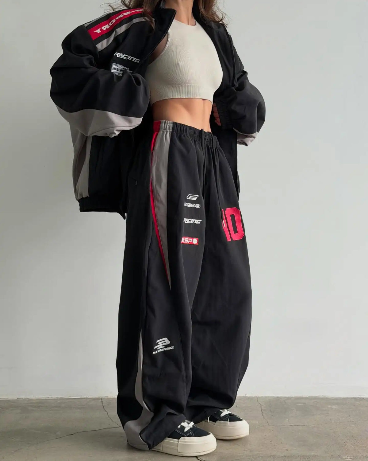 Vintage Motorcycle Clothing Men Women Street Bomber Sports Jacket Hip Hop American Letter Embroidery Jogging Pants 2-piece Set