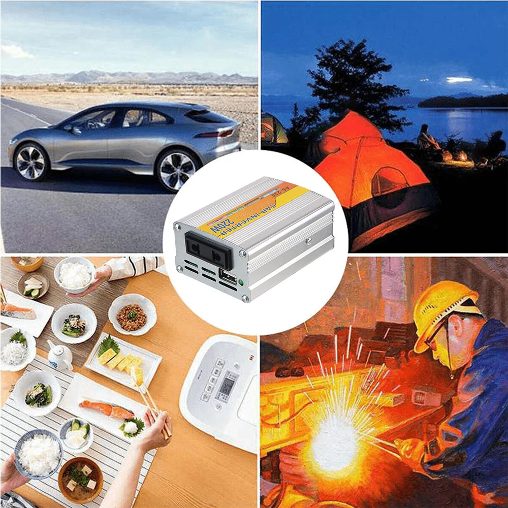 Portable Conversion USB Battery Clip DC 12V To AC 220V Car Mounted Solar Inverter 220W Power Inverter USB Voltage Transformer