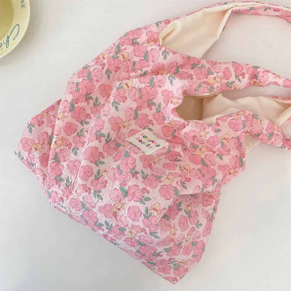 Female Tote Shopping Bag Eco Handbag Reusable Grocery Shopper Purse Korean Women Sweet Cartoon Shoulder Bag Books Pouch