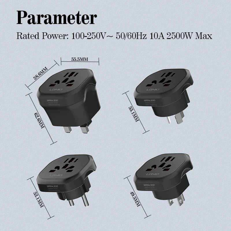 LDNIO UK EU US AU All In One Worldwide Power Socket Travel Converter Universal Travel Adapter 2500W Multi Plug Australian CN KR
