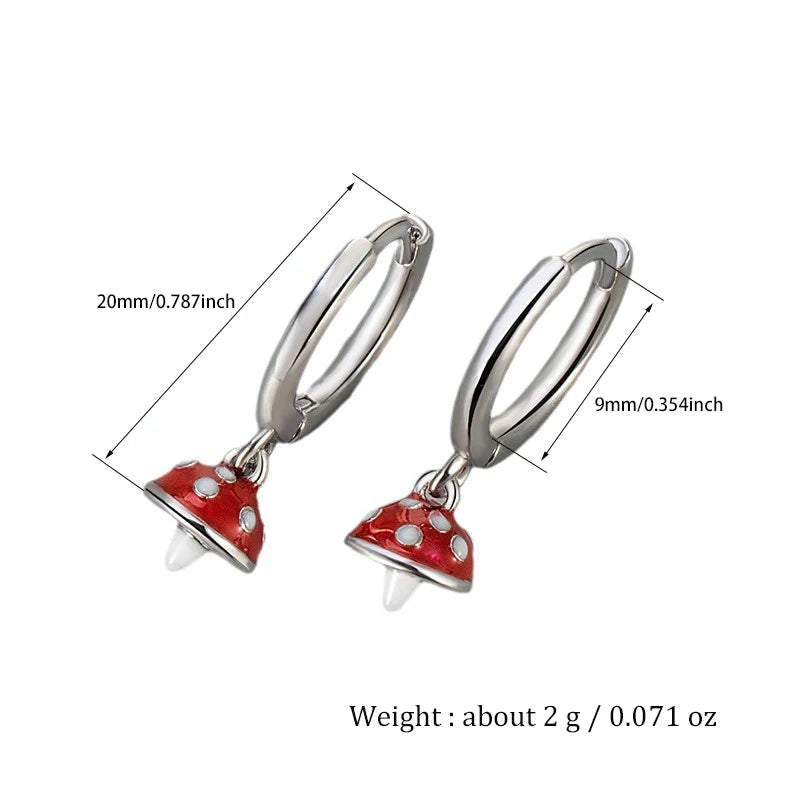 Cute Lovely Mushroom Drop Earrings For Women Epoxy Copper Creative Tiny Hoops Female Trendy Ear Piercing Accessories Best Gift