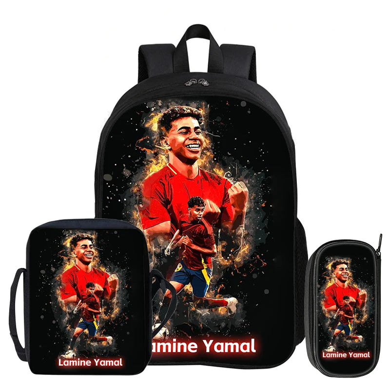 3Pcs Set Kids Backpack Football Sport Bookbag Football Star Rucksack L-Lamin Yamal Student School Shoulder Bag,Pencil Bags