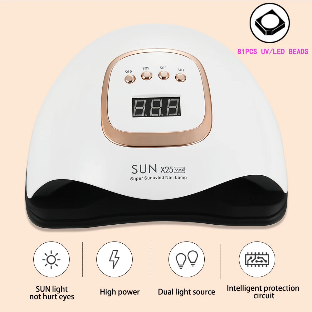 SUN X25 MAX Nail Dryer UV Lamp 380W Nail Curing Lamp 81 Led Manicure Lamp For Fingernails10s/30s/60s/99s Timer LCD Screen