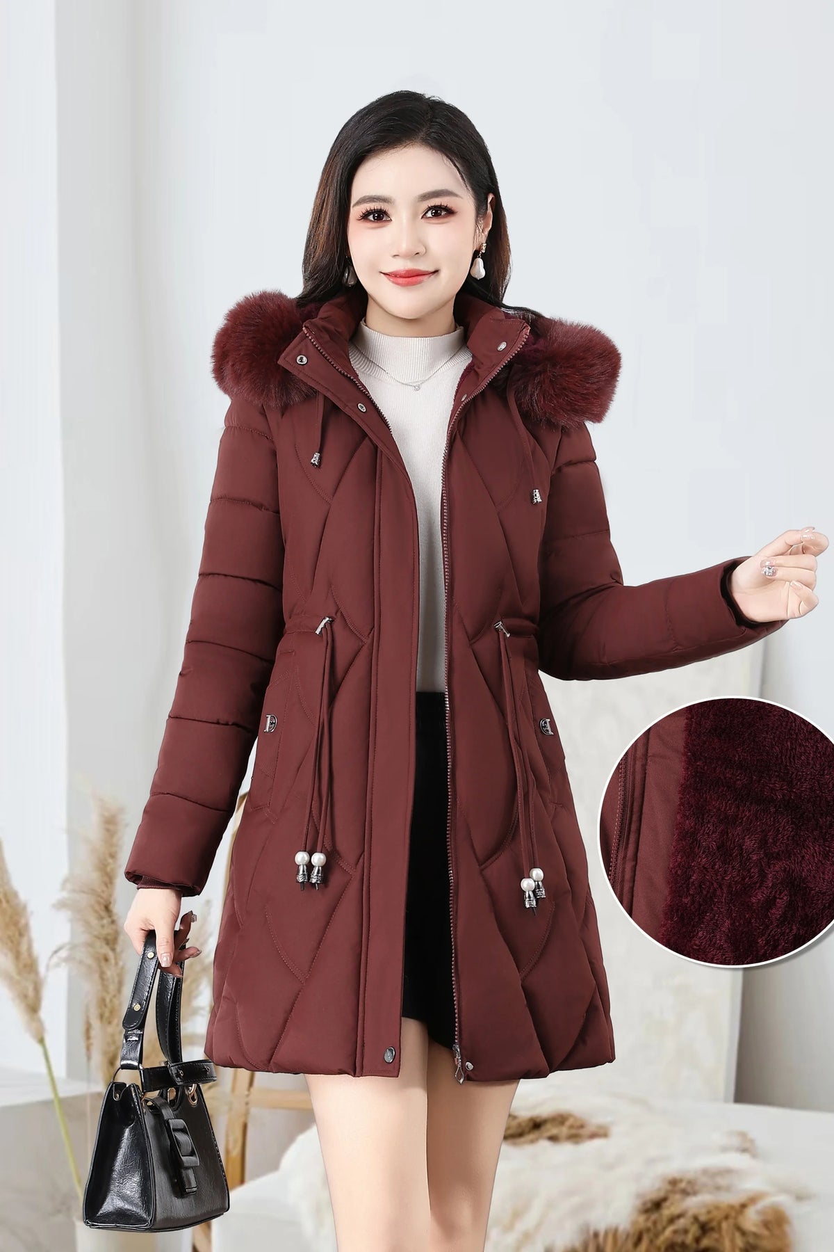2026 Fashion Winter Women Parkas Long Slim Fashion Korean Big Fur Collar Zipper All-match Warm Down Jacket