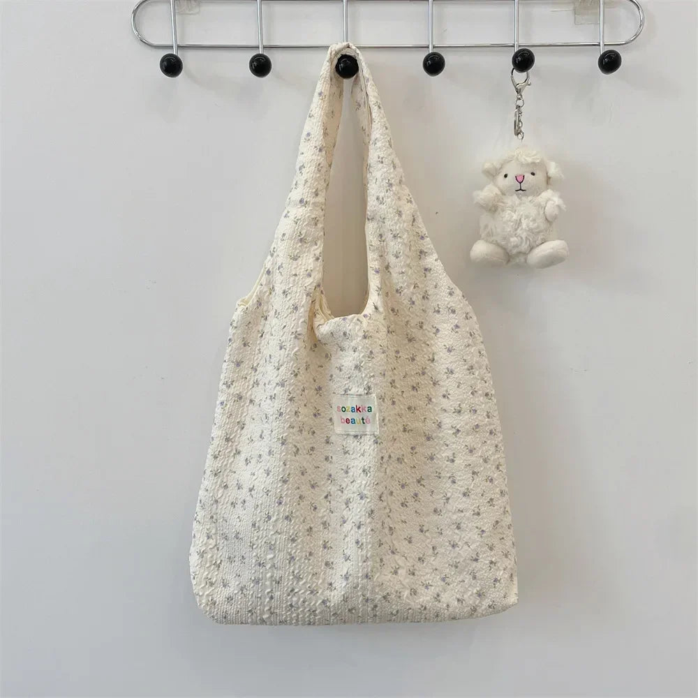 Female Tote Shopping Bag Eco Handbag Reusable Grocery Shopper Purse Korean Women Sweet Cartoon Shoulder Bag Books Pouch