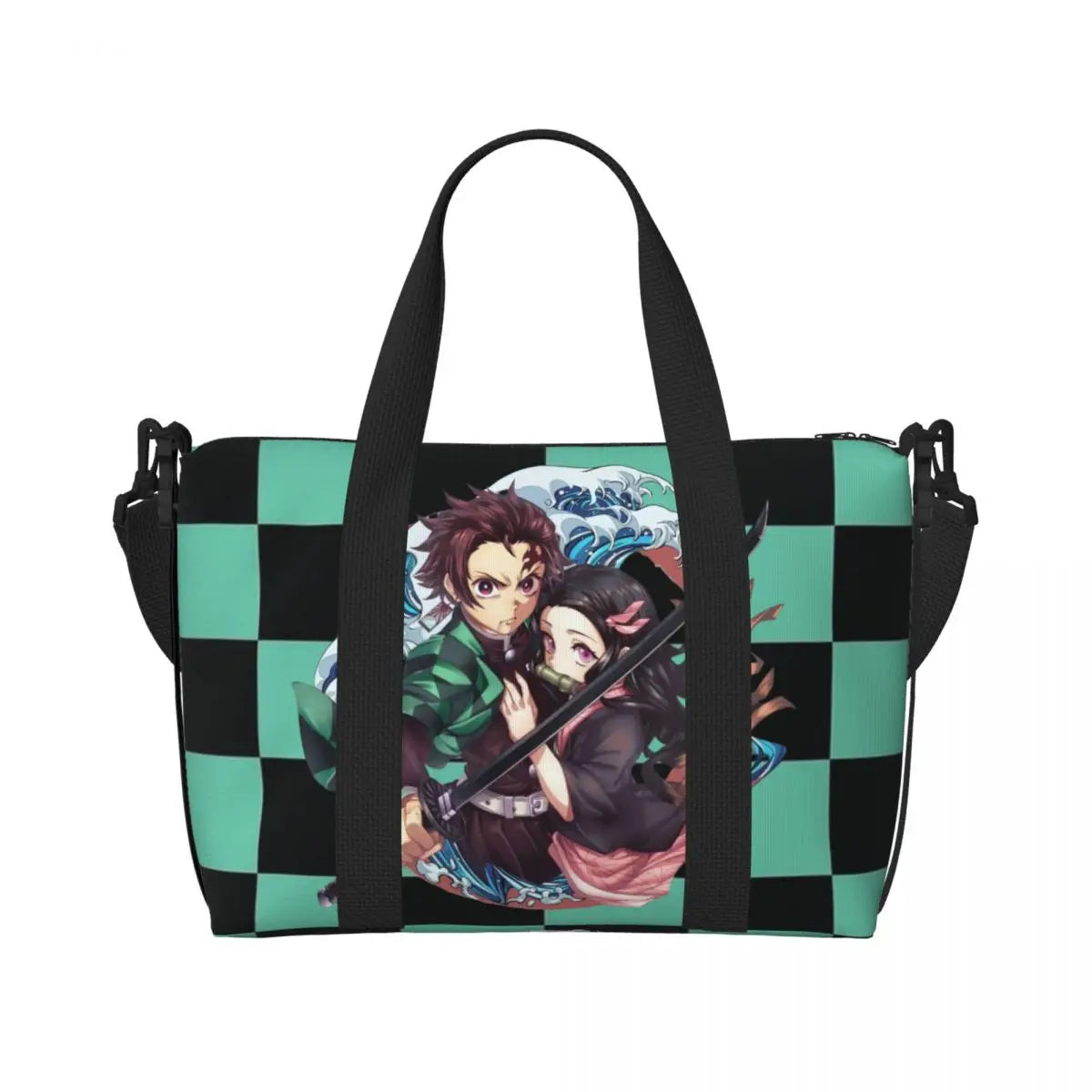 Custom Demons Slayers Anime Manga Beach Tote Bag for Women Tanjiro Kamado Nezuko Big Compartment Gym Beach Travel Bags