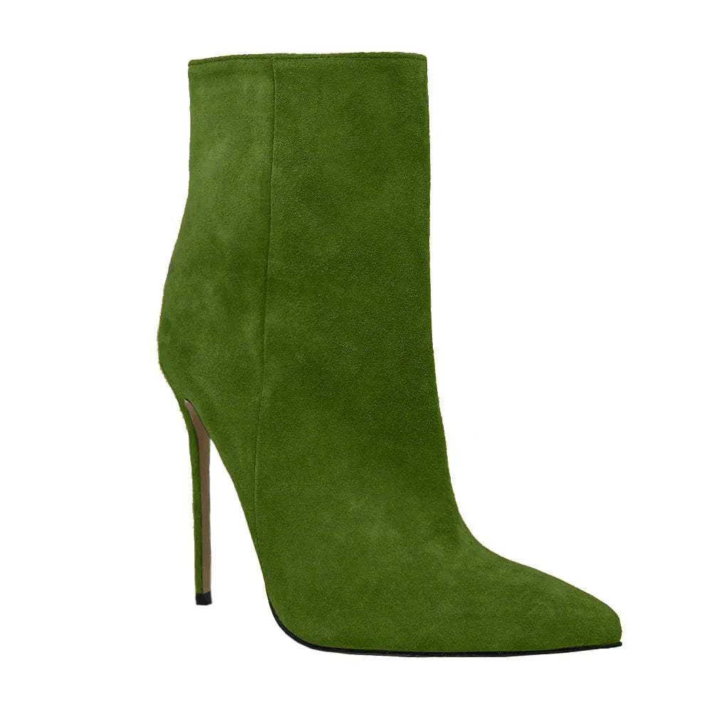 2025 Pointed High-heeled Short Boots Suede Fashion Runway Ladies Autumn and Winter 35-46 Plus Size Women Ankle Boots