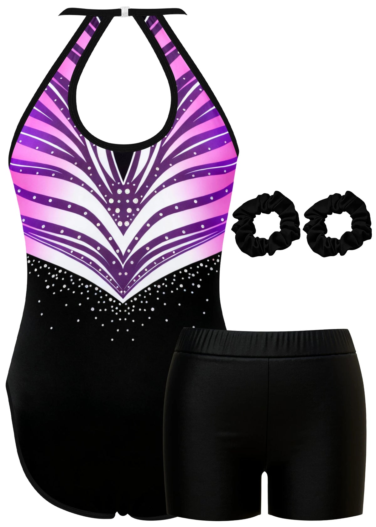 Gymnastics Leotard for Girls Athletic Gymnastics Unitard Halter Neck Biketard Tumbling Activewear for Kids No Diamond