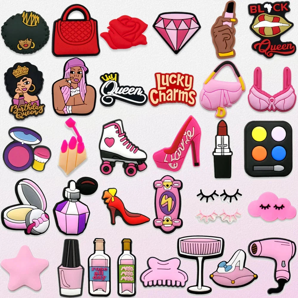 1pcs PVC Make Up Style Shoe Charms Women Girls Sandal Accessories Lipstick Perfume Shoe Decorations Pins for Gifts Clog Buckles