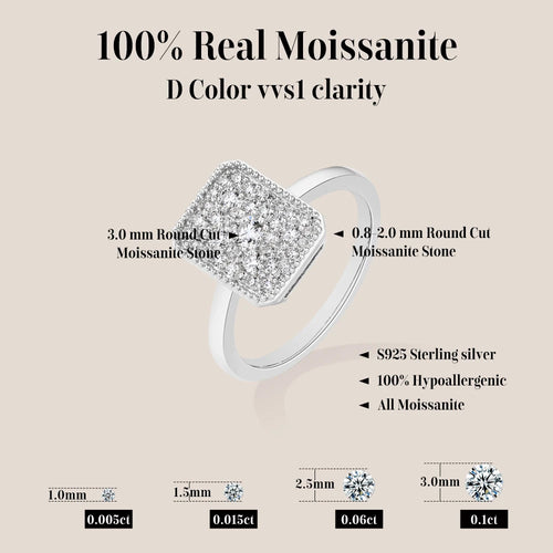 ATTAGEMS Original DVVS1 Moissanite Rings Rectangular Design forWomen 925 Sterling Silver White Gold Engagement Ring Fine Jewelry
