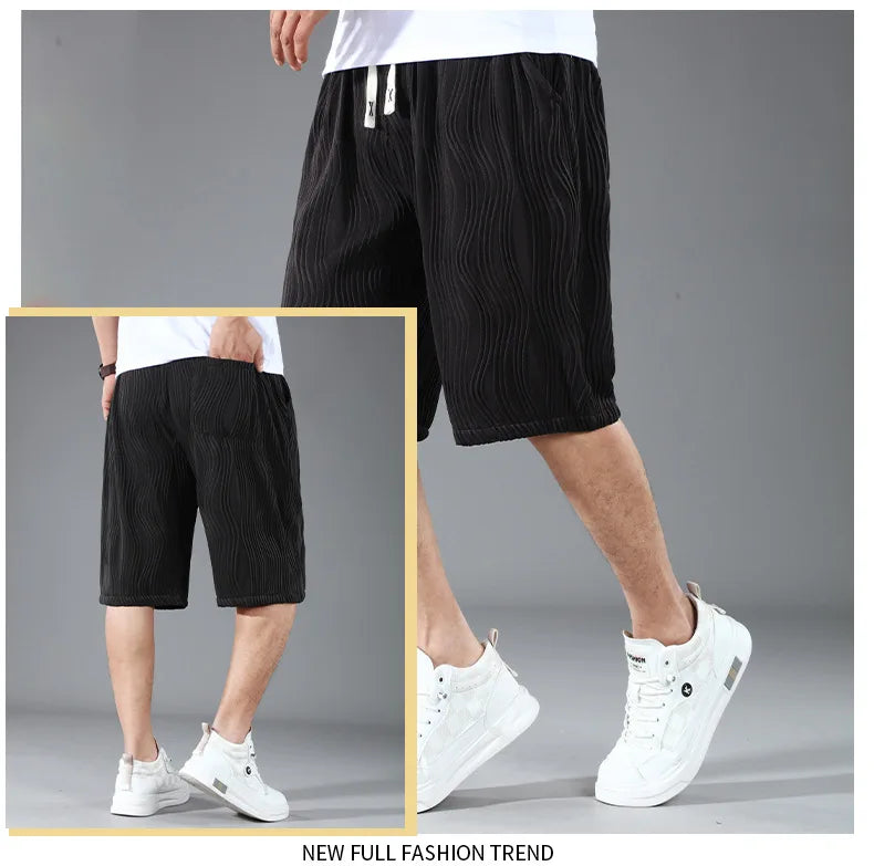 Extra Big Size Men Ice Silk Short Elastic Waist Casual Bermuda Male Summer Cool Icy Plus Large 11XL Loose Fit Stretch Breathable