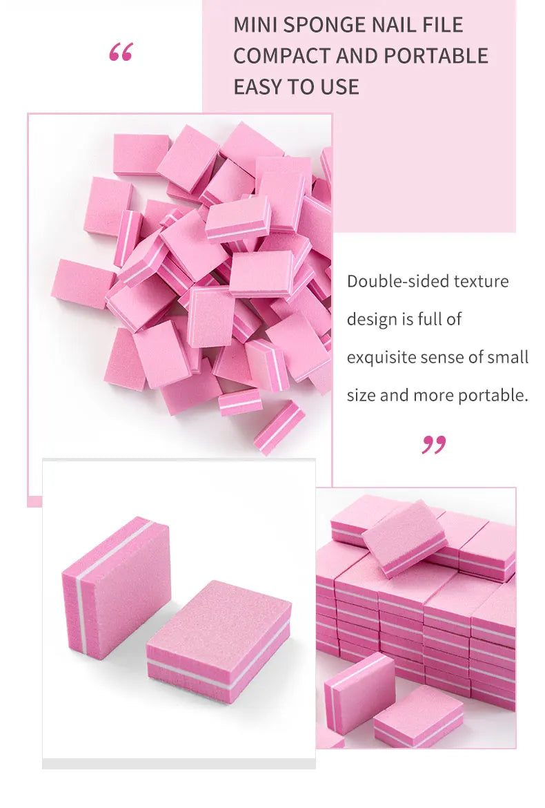 50Pcs/pack Mini Sponge Nail Buffer Block Double Sided Texture Nail File Buffers For Nail Pre-processing Polish Nails Accessories