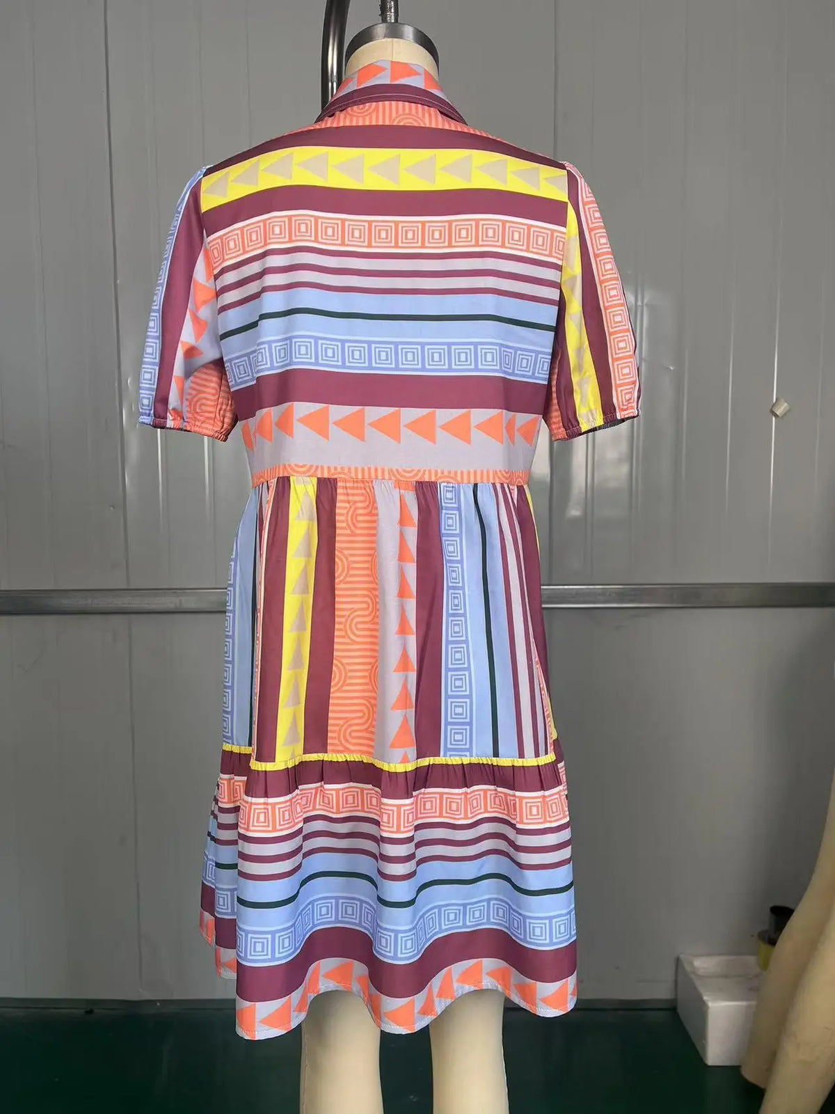 Fashionable Print Ethnic Style Women's Dress Stand Collar 3/4 Sleeve Loose Fit Midi Dress Polyester Cotton Blend Sleeve