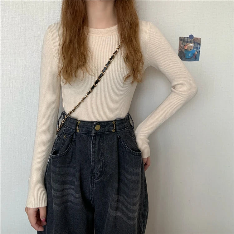 2026 Basic Tops Women Sweater Autumn Winter Long Sleeve Pullover Fashion O-neck Elastic Female Winter Solid Knitted Jumper