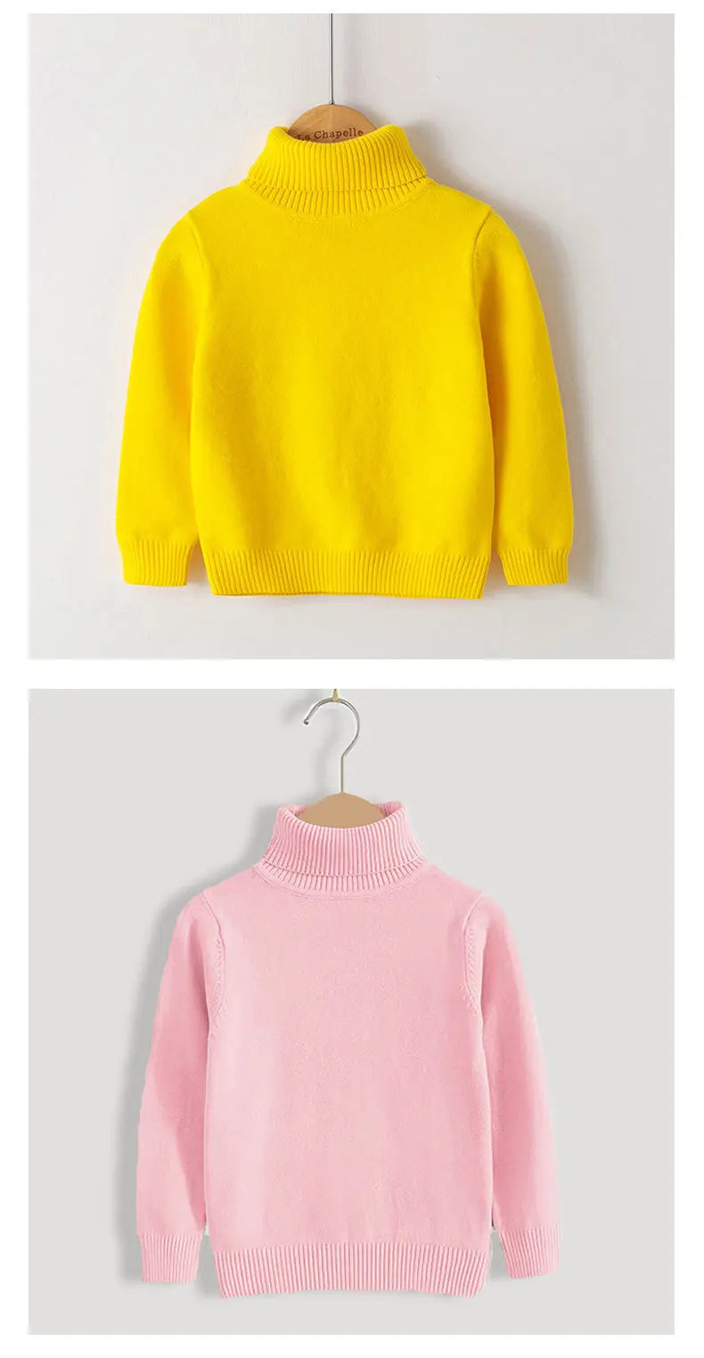 New Autumn Winter Children's Cotton Sweater Full Sleeve Turtleneck Knitwear Baby Boys Girls Clothing Warm Soft Jumper Pullovers