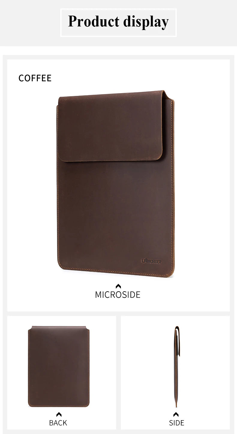 Laptop Sleeve Genuine Leather Slim Tablet Protective Cover for 15/15.6 Inch MacBook Air/Pro