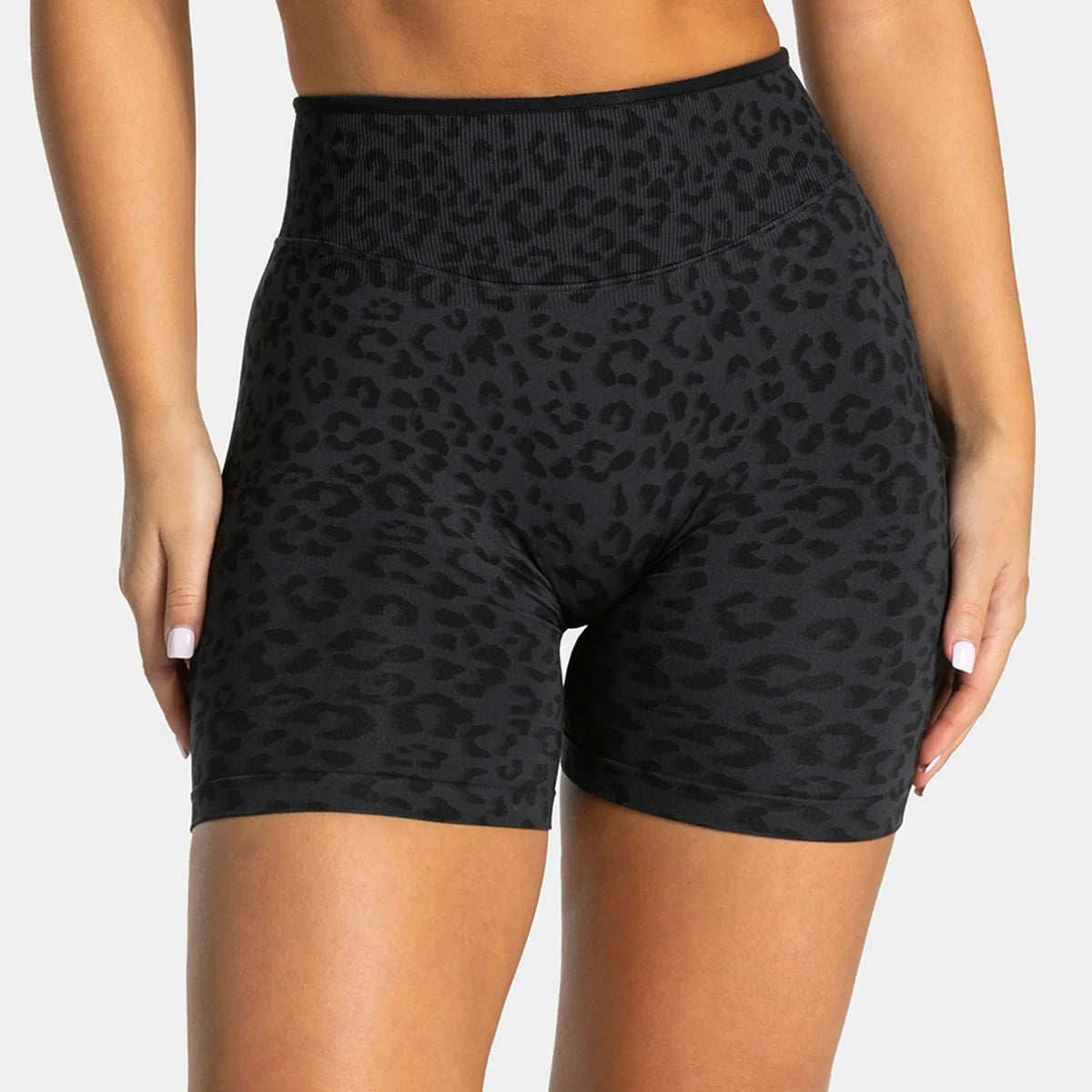Womens Seamless Leopard Print High Waist Push Up Gym Fitness Running Workout Yoga Shorts Cycling Sports Short Tights Leggings