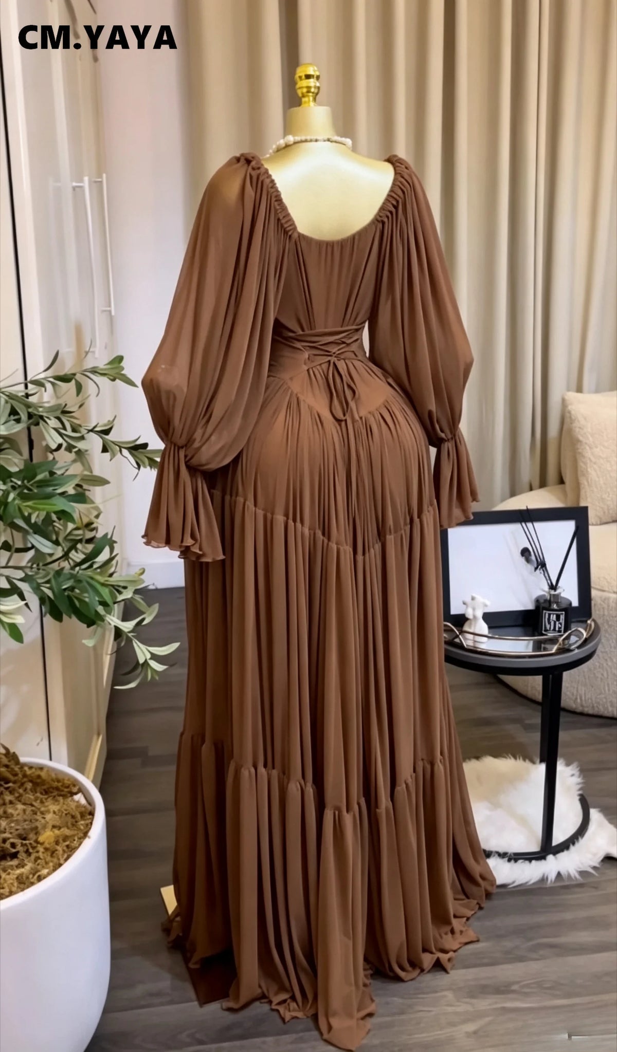 CM.YAYA 2026 Fall Winter Women Long Sleeve Slash Neck Long Maxi Dress Slim Evening Birthday Trendy Sexy Vacation Party Dresses