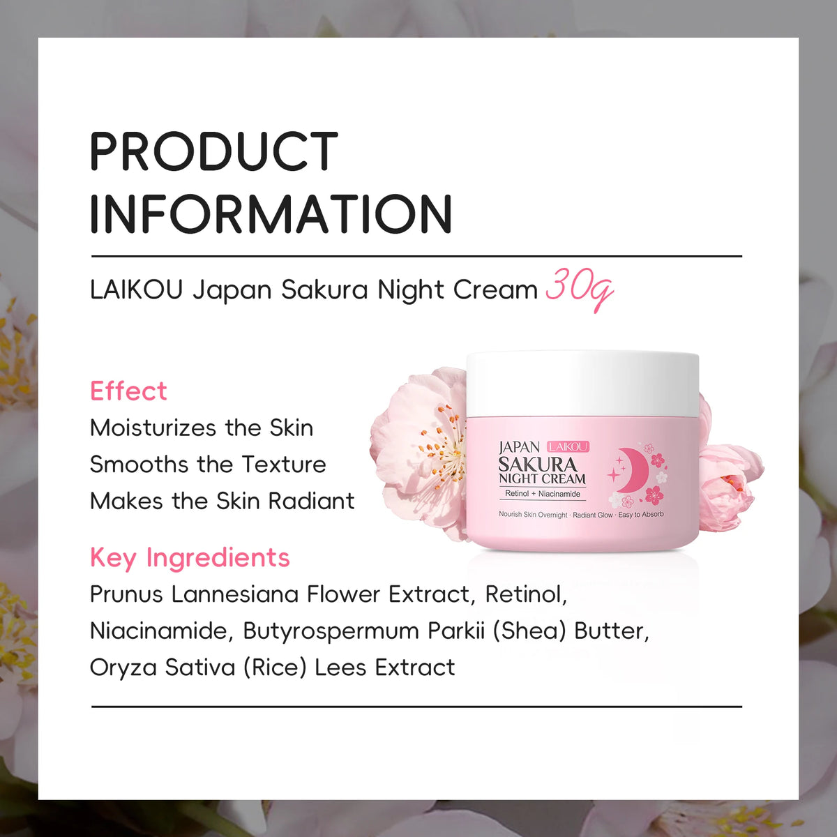LAIKOU Japan Sakura Day & Night Cream Set 30g*2 Day Hydrating Night Repair Radiant Skin Care Kit