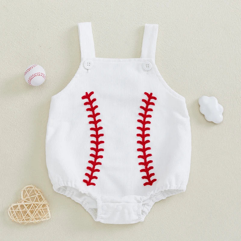 Citgeett Summer Infant Baby Girls Boy Bodysuit Overalls Baseball Embroidery Sleeveless Jumpsuit Suspender Pants Clothes