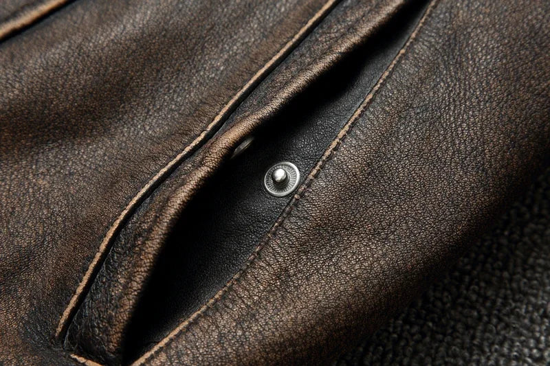 NEW Men's Vintage Motorcycle Jacket Stand Collar Natural Cowhide Jacket Classic Top Layer Cowhide Moto Suit Biker Clothing